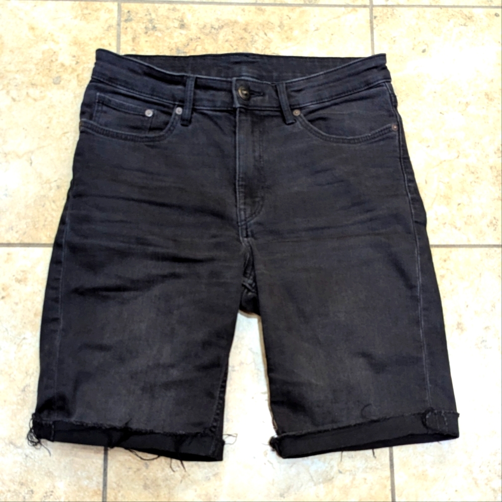 High Rise Cutoff Jean Shorts Bermuda Black H&M
